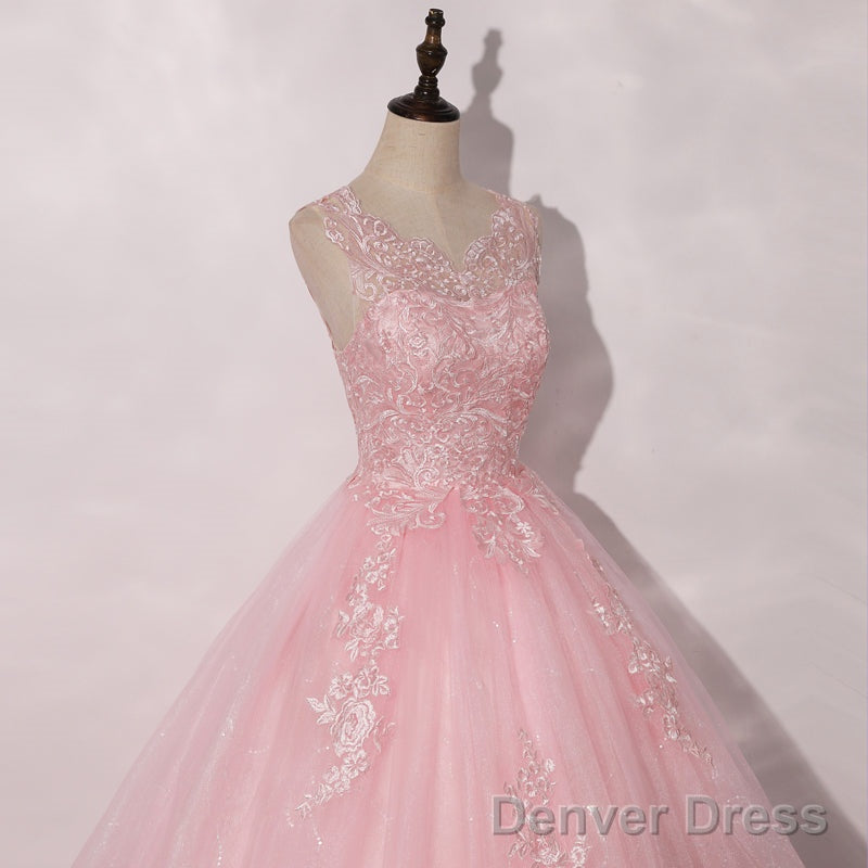 Lovely Pink Tulle Round Neckline Sweet 16 Dress, Pink Quinceanera Dress Secondary image