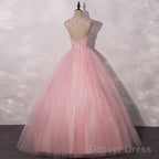 Lovely Pink Tulle Round Neckline Sweet 16 Dress, Pink Quinceanera Dress