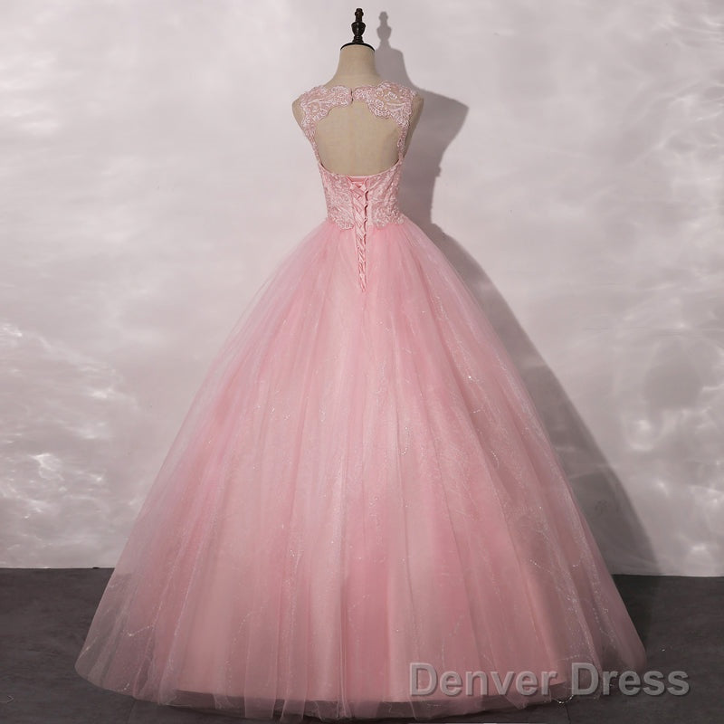 Lovely Pink Tulle Round Neckline Sweet 16 Dress, Pink Quinceanera Dress