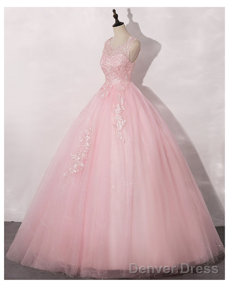 Lovely Pink Tulle Round Neckline Sweet 16 Dress, Pink Quinceanera Dress