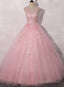 Lovely Pink Tulle Round Neckline Sweet 16 Dress, Pink Quinceanera Dress