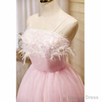 Lovely Pink Tulle Straps Knee Length Prom Dress, Pink Short Prom Dresses