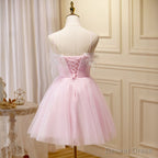 Lovely Pink Tulle Straps Knee Length Prom Dress, Pink Short Prom Dresses