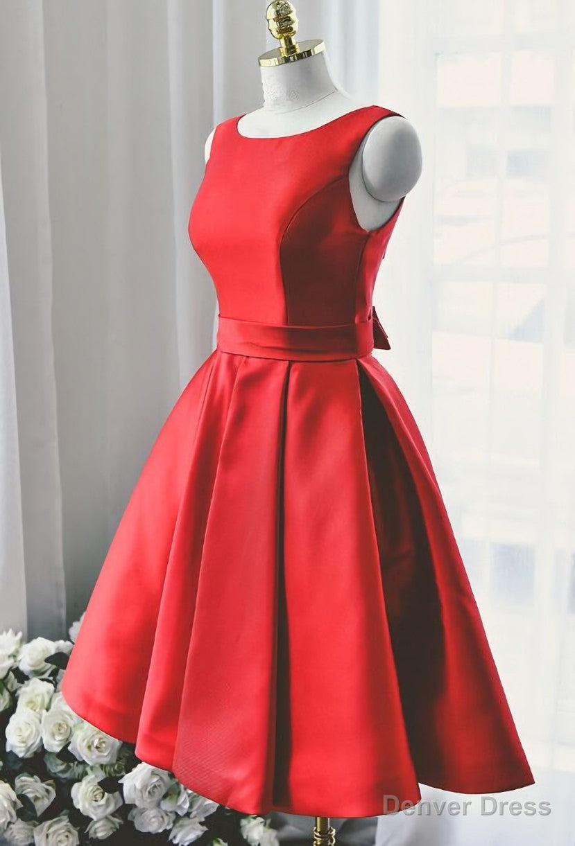 Lovely Red Satin Short Party Dress, Red Short Prom Dress Main image
