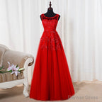 Lovely Round Neckline Tulle Long Prom Dress, Cute A Line Prom Dresses