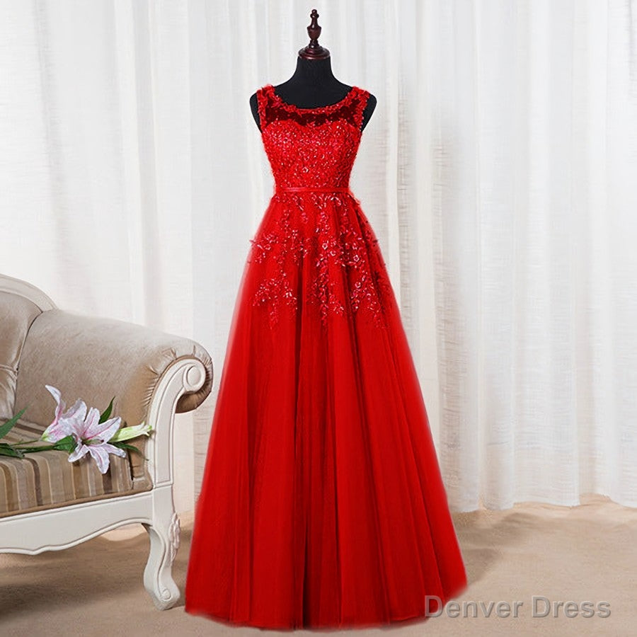 Lovely Round Neckline Tulle Long Prom Dress, Cute A Line Prom Dresses