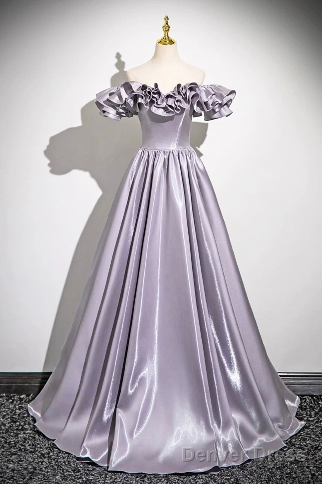 Lovely Satin Floor Length Prom Dress, Purple A-Line Off Shoulder Evening Dress Main image
