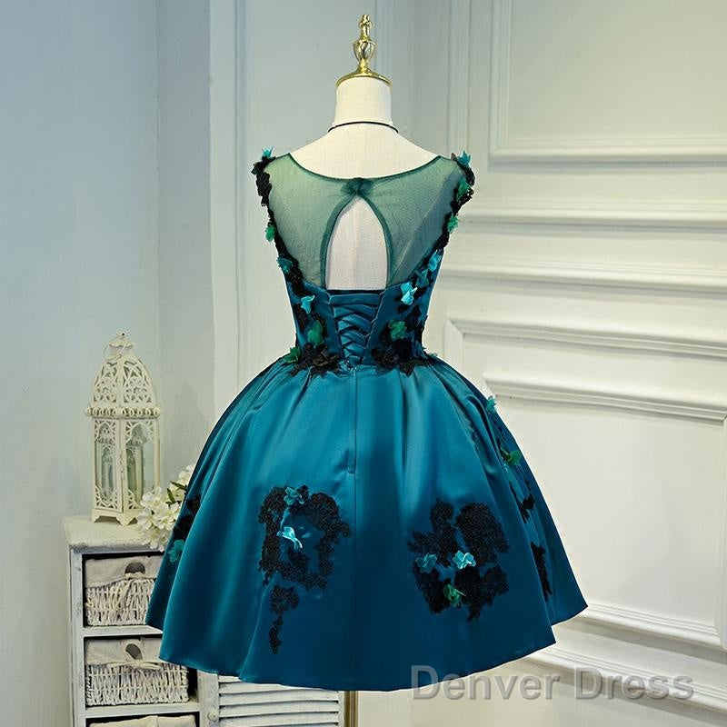 Lovely Satin Knee Length Ball Gown Party Dress With Flower Lace Homecoming Dress