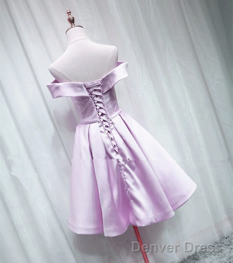 Lovely Satin Off Shoulder Light Purple Sweetheart Prom Dress, Short Homecoming Dresses