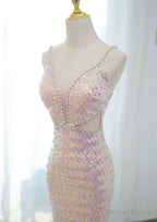 Lovely Sequins Mermaid Straps Long Prom Dress, Sequins Mermaid Prom Dresses