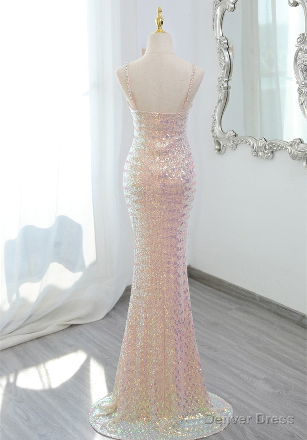 Lovely Sequins Mermaid Straps Long Prom Dress, Sequins Mermaid Prom Dresses
