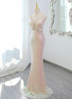 Lovely Sequins Mermaid Straps Long Prom Dress, Sequins Mermaid Prom Dresses