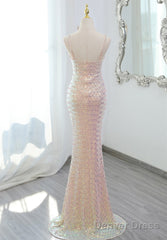 Lovely Sequins Mermaid V-Neckline Straps Party Dress, Sequins Long Formal Dress