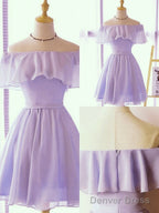 Lovely Short Chiffon Light Purple Party Dress, Off The Shoulder Prom Dress