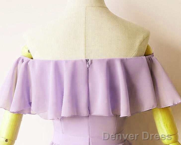 Lovely Short Chiffon Light Purple Party Dress, Off The Shoulder Prom Dress