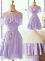 Lovely Short Chiffon Light Purple Party Dress, Off The Shoulder Prom Dress