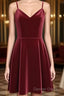 Lovely Short Homecoming Dress, Wine Red Straps V Neckline Prom Dress
