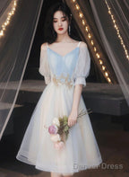 Lovely Short Prom Dress Blue Homecoming Dress, V-Neckline Short Graduation Dresses
