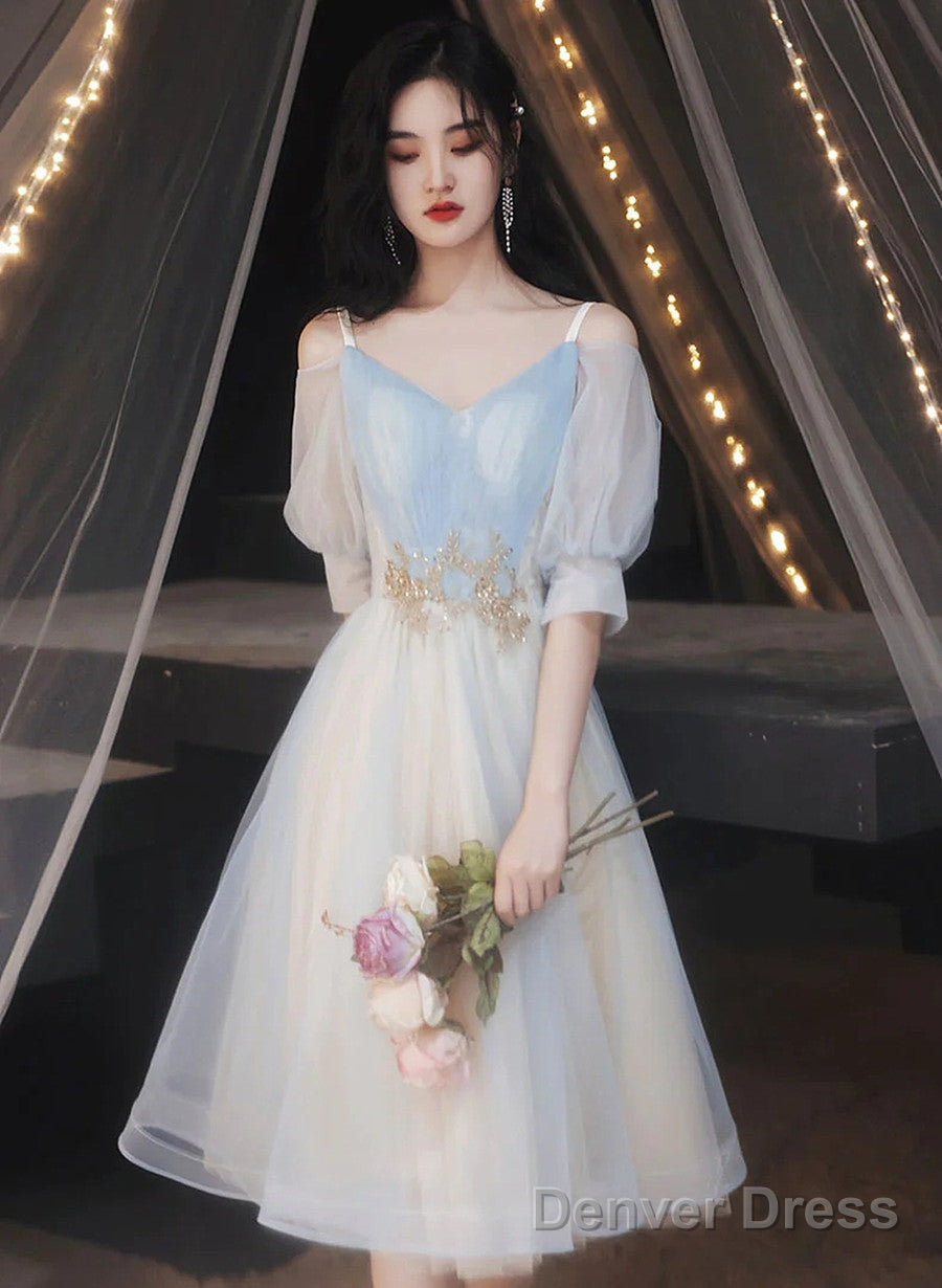 Lovely Short Prom Dress Blue Homecoming Dress, V-Neckline Short Graduation Dresses