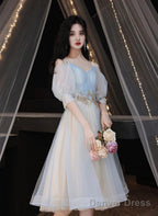Lovely Short Prom Dress Blue Homecoming Dress, V-Neckline Short Graduation Dresses