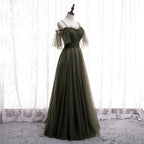 Lovely Simple Off Shoulder Straps Long Tulle Prom Dress, Simple Prom Dress