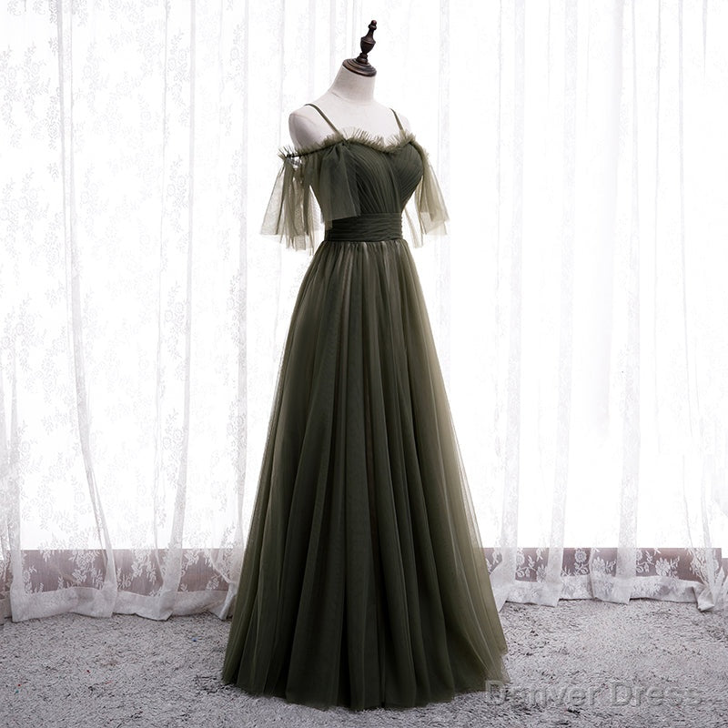 Lovely Simple Off Shoulder Straps Long Tulle Prom Dress, Simple Prom Dress