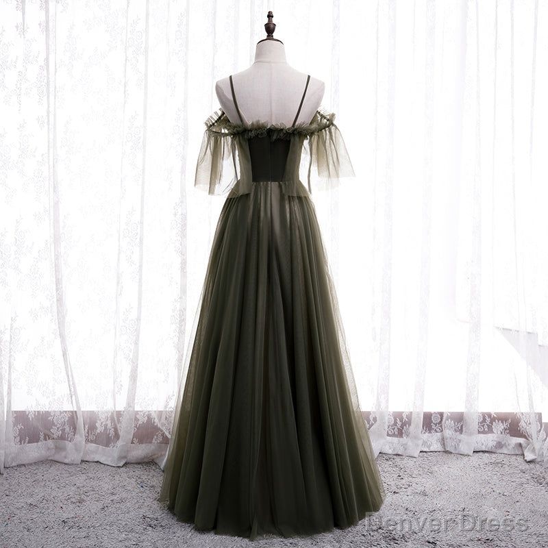 Lovely Simple Off Shoulder Straps Long Tulle Prom Dress, Simple Prom Dress