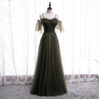 Lovely Simple Off Shoulder Straps Long Tulle Prom Dress, Simple Prom Dress