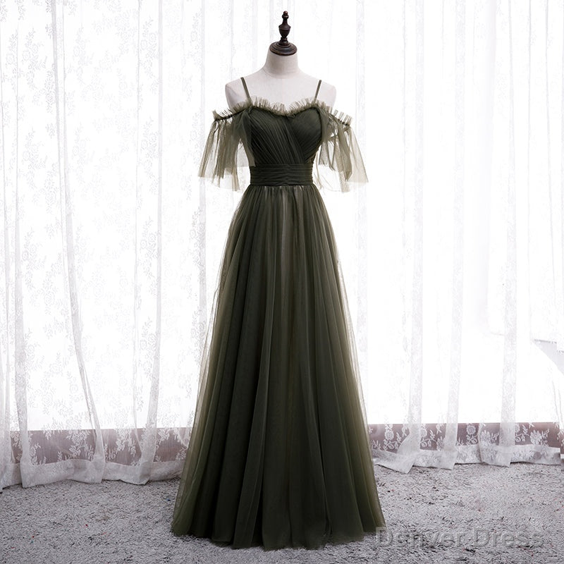 Lovely Simple Off Shoulder Straps Long Tulle Prom Dress, Simple Prom Dress