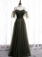 Lovely Simple Off Shoulder Straps Long Tulle Prom Dress, Simple Prom Dress