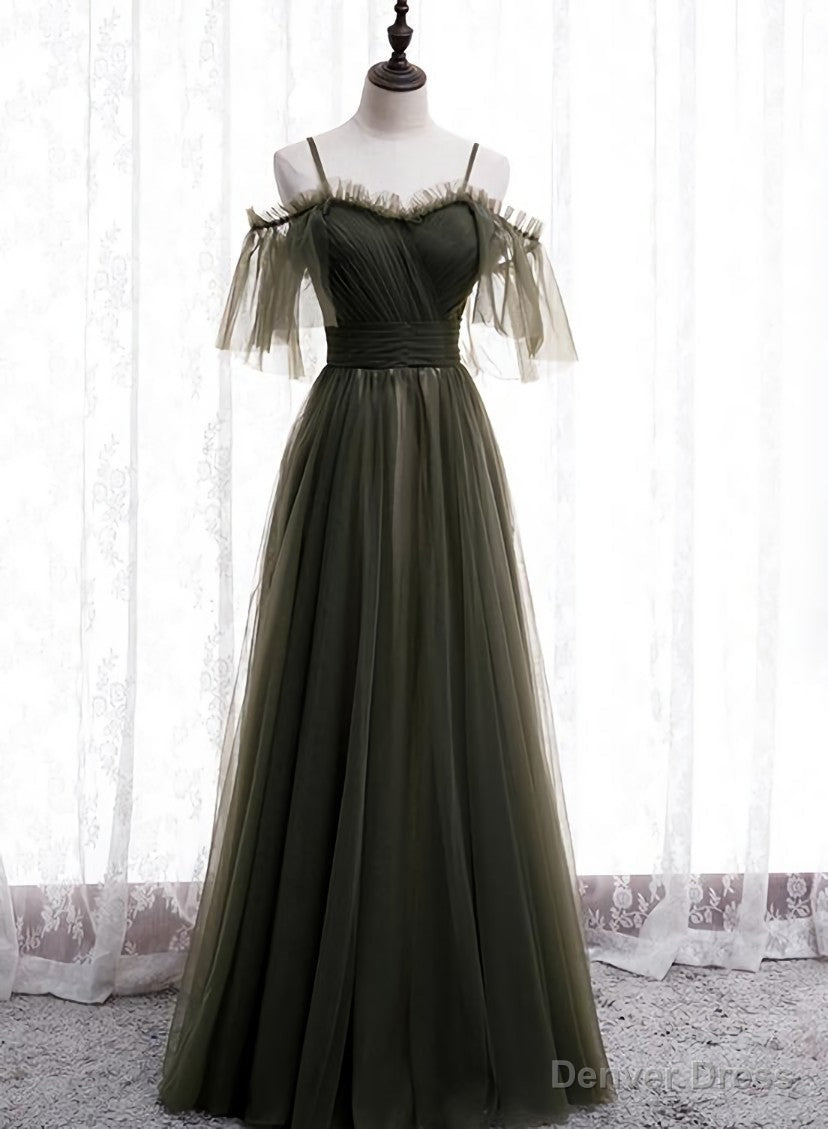 Lovely Simple Off Shoulder Straps Long Tulle Prom Dress, Simple Prom Dress