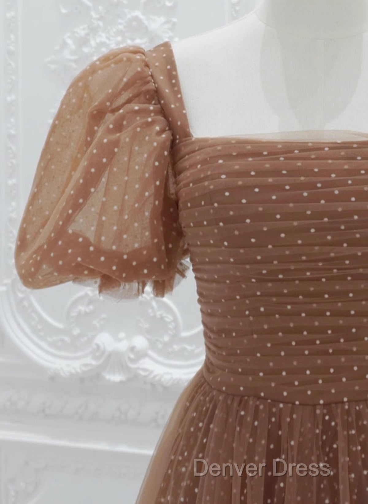 Lovely Simple Tulle Short Sleeves A-Line Party Dresses, Long Tulle Formal Dresses Evening Dresses