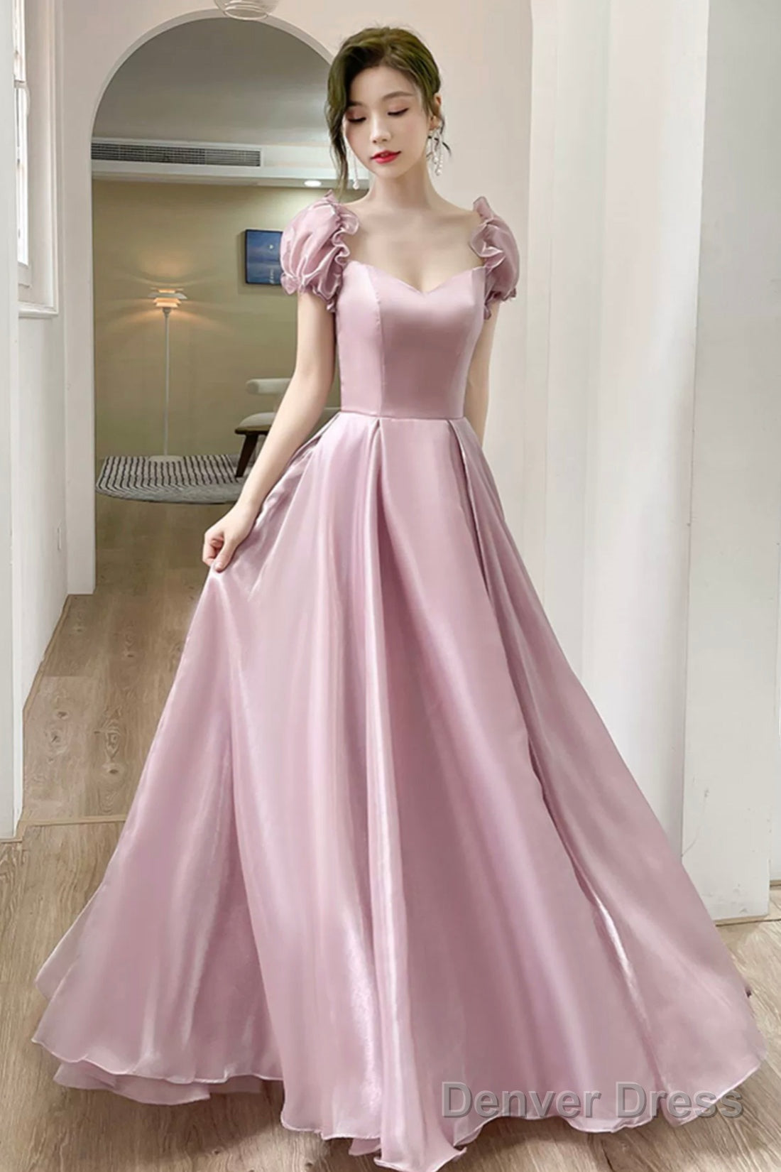 Lovely Soft Pink Floor Length Party Dress, Tulle A-Line Evening Prom Dress Main image