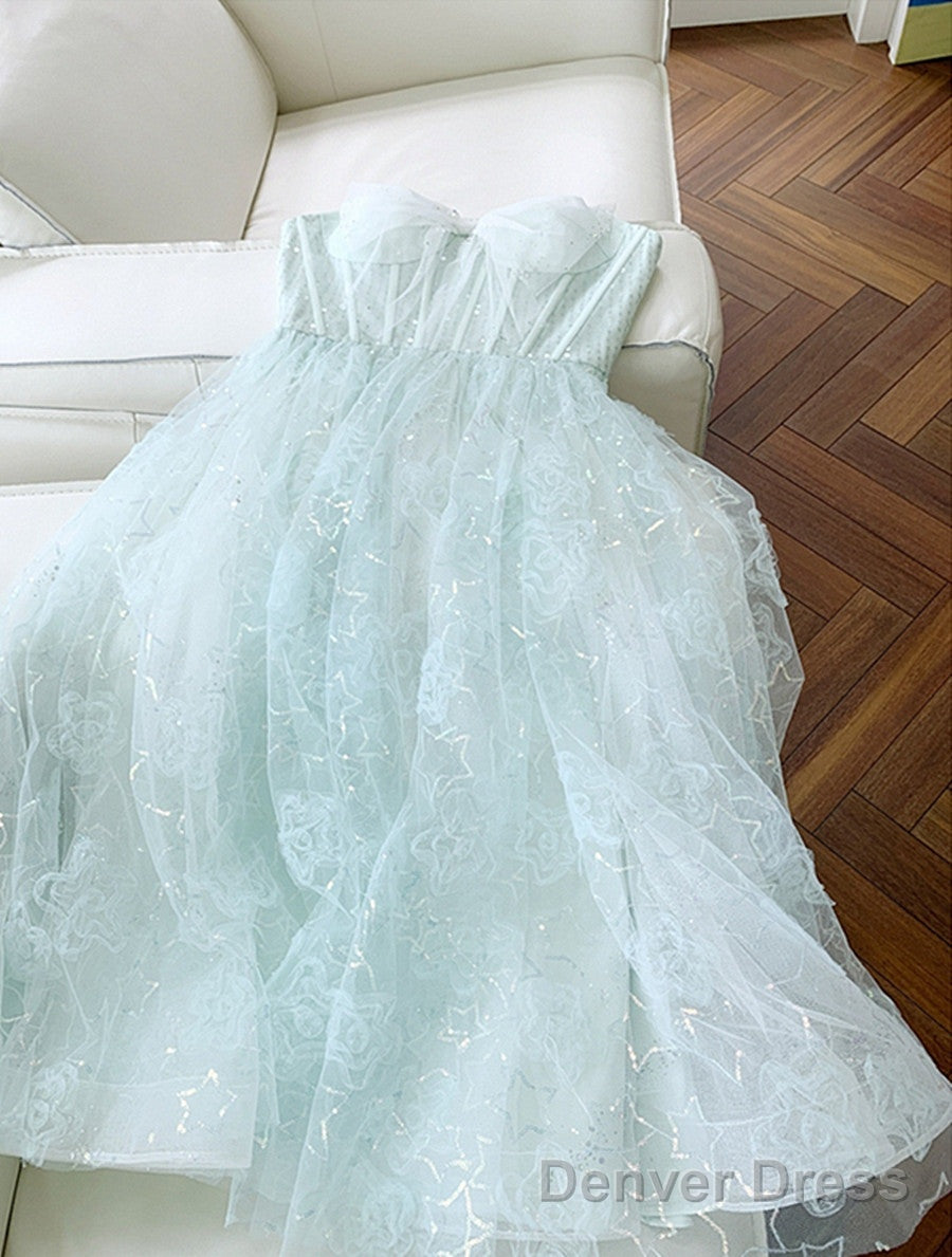 Lovely Sweethart Tulle Long A-Line Formal Dress, Light Blue Tulle Prom Dress