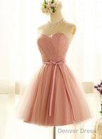 Lovely Sweetheart Short Prom Dress, Pink Cute Teen Prom Dress With Belt, Wedding Prom Dresses