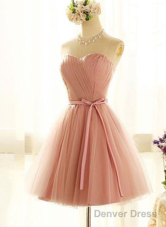 Lovely Sweetheart Short Prom Dress, Pink Cute Teen Prom Dress With Belt, Wedding Prom Dresses