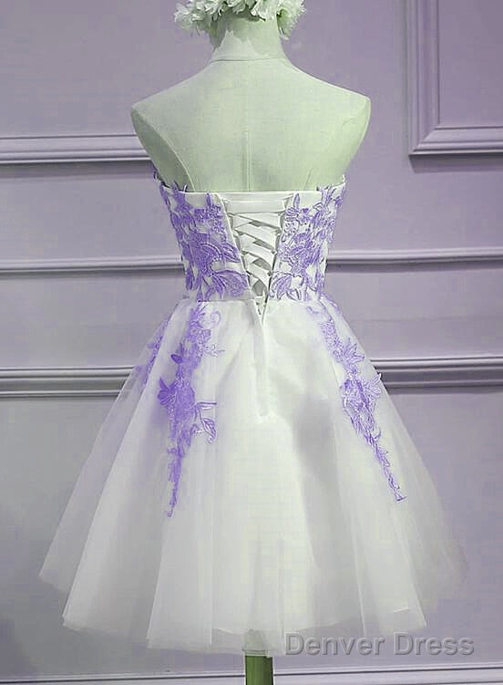 Lovely Sweetheart White Tulle With Purple Lace, Cute Prom Dresses Secondary image
