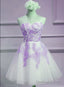 Lovely Sweetheart White Tulle With Purple Lace, Cute Party Dress