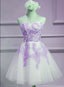 Lovely Sweetheart White Tulle With Purple Lace, Cute Prom Dresses