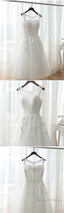 Lovely Tea Length White Tulle And Lace Round Neckline Party Dresses, White Formal Dresses Homecoming Dresses