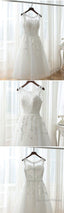 Lovely Tea Length White Tulle And Lace Round Neckline Prom Dress, White Prom Dress Homecoming Dresses