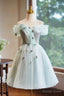 Lovely Tulle Knee Length Green Party Dress, Off the Shoulder A-Line Evening Dress