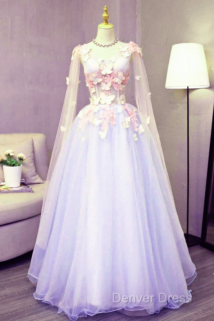 Lovely Tulle Lavender Long Formal Dresses With Lace Applique, Sweet 16 Dresses Secondary image