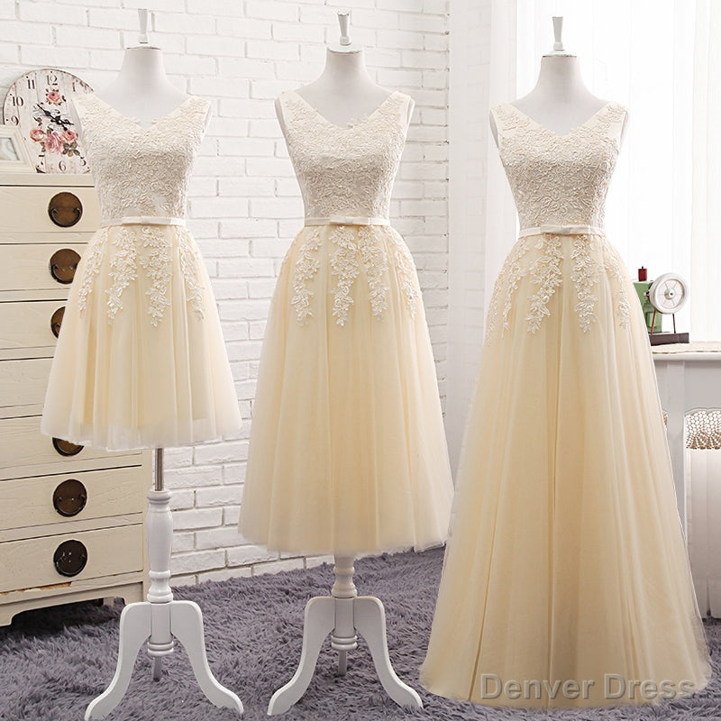 Lovely Tulle Light Champagne Bridesmaid Dress, Long Prom Dresses