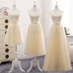 Lovely Tulle Light Champagne Bridesmaid Dress, Long Party Dress