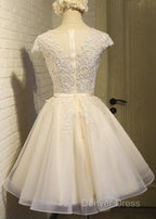 Lovely Tulle Light Champagne Short Prom Dresses, Homecoming Dresses , Formal Dresses, Prom Dresses