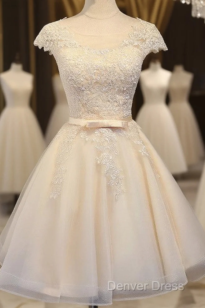 Lovely Tulle Light Champagne Short Prom Dresses, Homecoming Dresses , Formal Dresses, Prom Dresses Main image