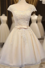 Lovely Tulle Light Champagne Short Prom Dresses, Homecoming Dresses , Formal Dresses, Prom Dresses