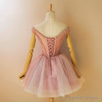 Lovely Tulle Light Pink Purple Mini Prom Dress, Lovely Off Shoulder Lace up Homecoming Dresses
