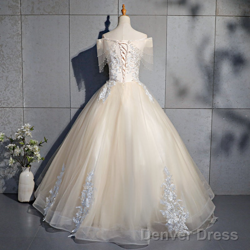 Lovely Tulle Long Sweetheart Champane Sweet 16 Dresses, Long Prom Gowns